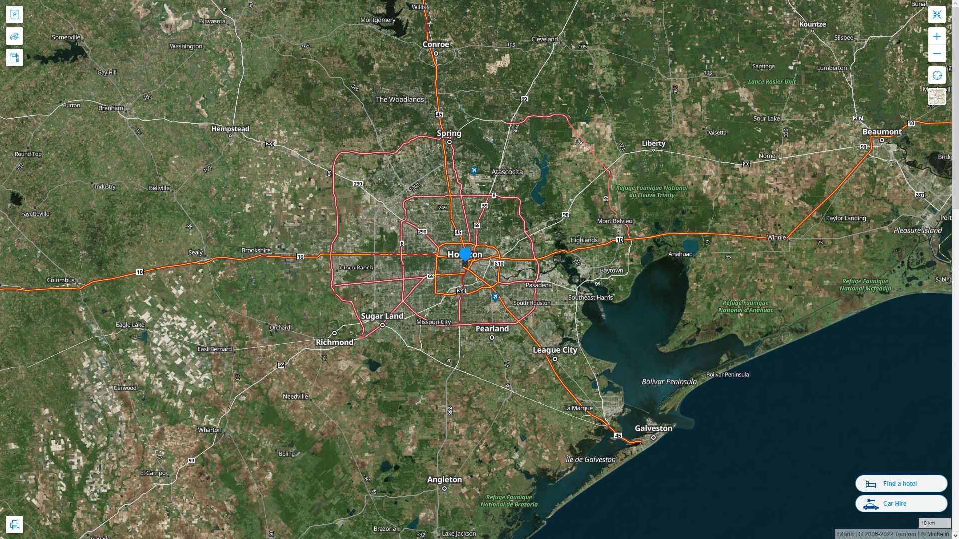 Houston Texas Highway and Road Map with Satellite View